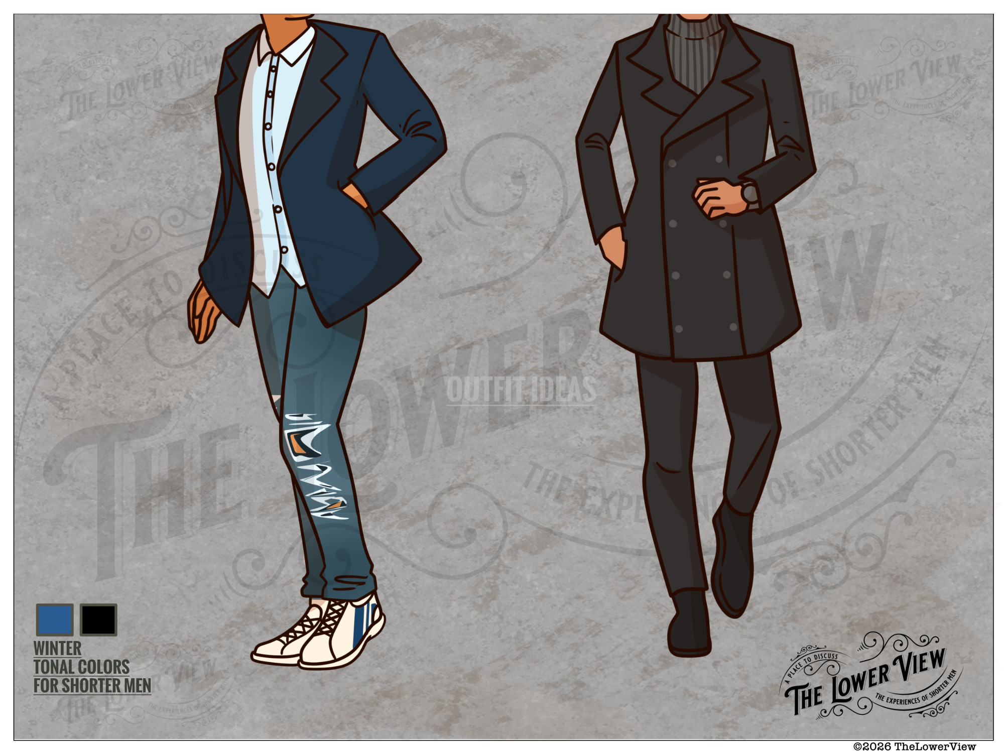 Winter Tonal Color Outfit Ideas - Ensembles - Blue Black